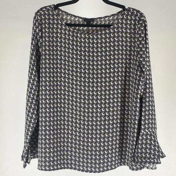 Elegant Black and White Houndstooth Print Long Sleeve Top - Picture 1 of 3